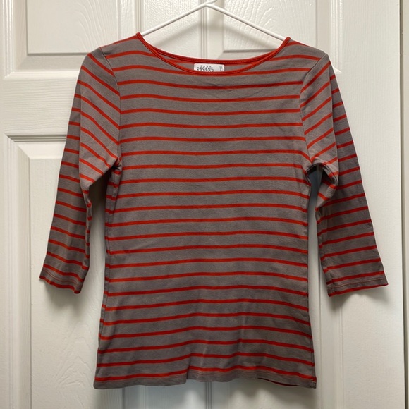 $2! 5 for $10 🔥Women’s Zara Organic Cotton 3/4 sleeve striped Taupe sz Large - Picture 1 of 5